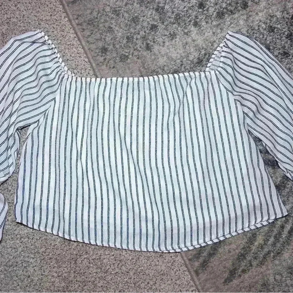 Altard State Off Shoulder Striped Boho Top Size Small Bell Sleeve Peasant - Picture 7 of 7